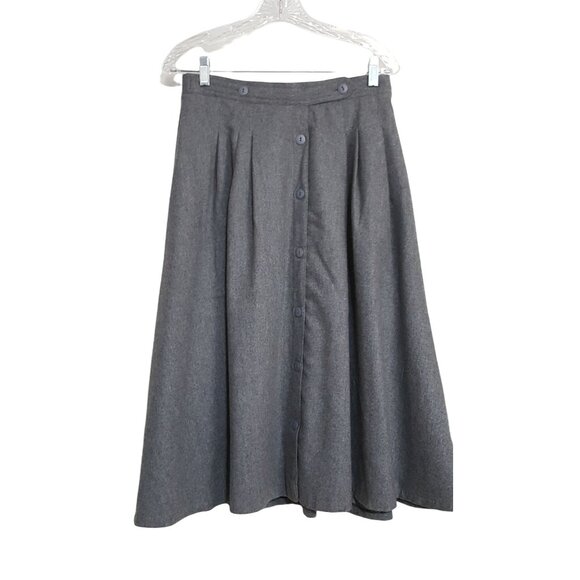 Summit Sportswear Dresses & Skirts - Summit Sportswear skirt Vintage wool blend gray button front A-Line Midi Pockets